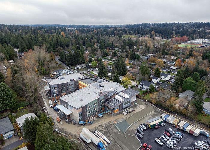 aerial of a building under construction